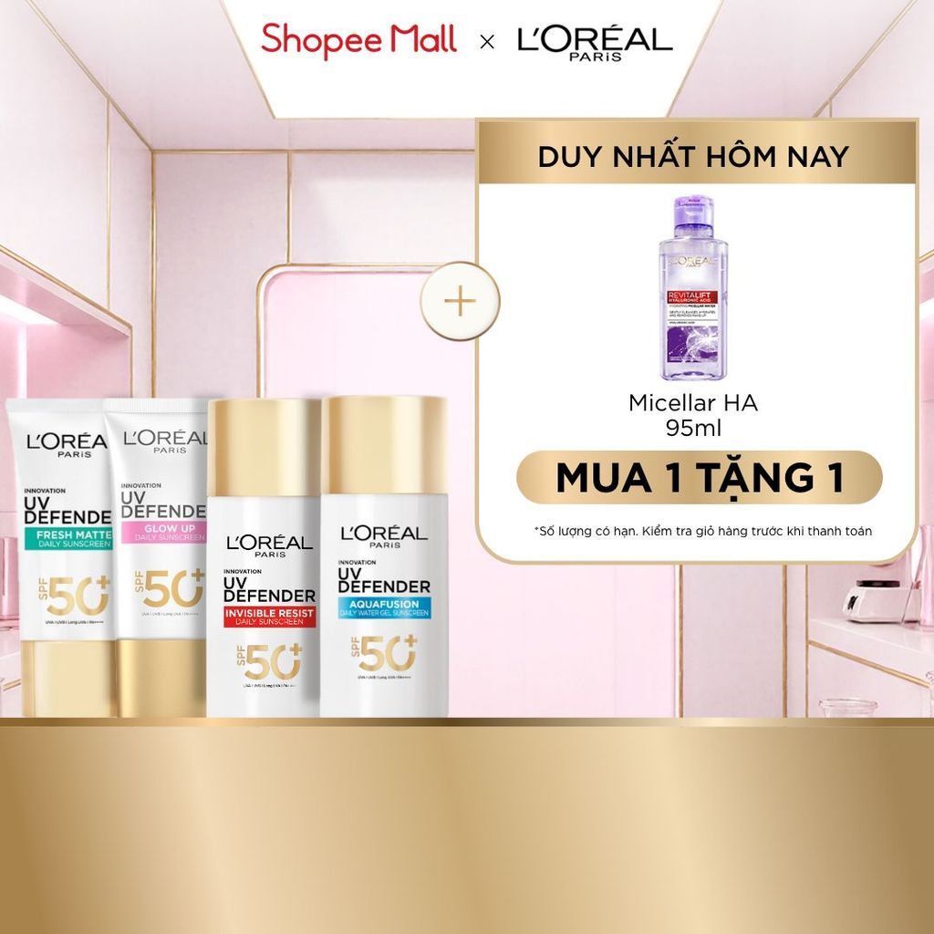[CHỐNG NẮNG WATERGEL MỚI] Chống Nắng Phổ Rộng Thoáng Da, Kháng Mọi Tác Động UV Defender SPF 50+ PA++++ Loreal Paris 50ml