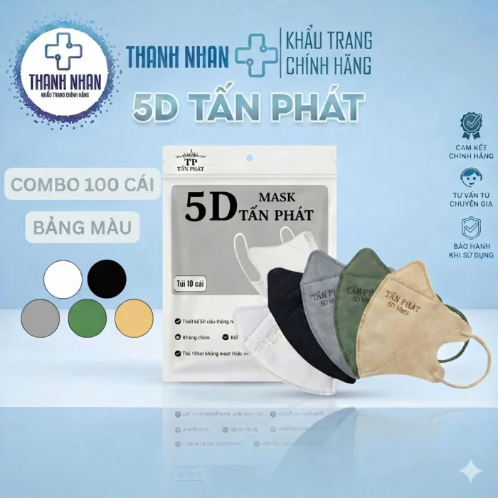 top 3 sản phẩm đáng mua 2026 - [Combo 100 Cái] Khẩu Trang 5D Tấn Phát Chính Hãng - #2