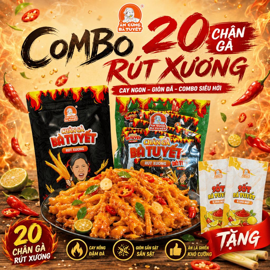 Combo 20 chân gà rút xương tê cay - ĂN CÙNG BÀ TUYẾT M28 Top 3 sản phẩm nổi bật 2026 - Combo 20 chân gà rút xương tê cay - ĂN - #3