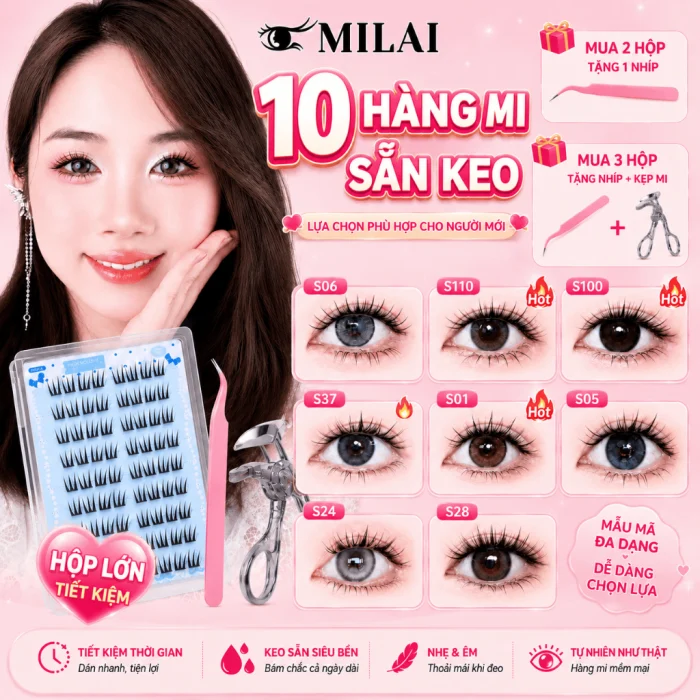 Mi giả sẵn keo MILAI 10 hàng mi, đa dạng kiểu dáng | Mua 2 hộp tặng nhíp, mua 3 hộp tặng nhíp & kẹp mi vật dụng cá nhân tiện ích 2026 - Mi giả sẵn keo MILAI 10 hàng mi, đa dạng - #3
