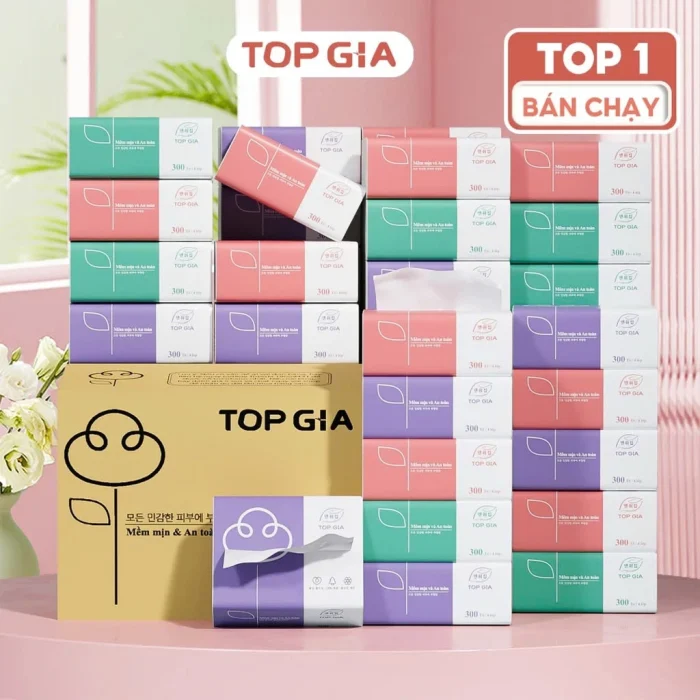 top 3 sản phẩm tiêu dùng thiết yếu - Thùng 30 gói giấy ăn rút Topgia 3 màu cao - #3