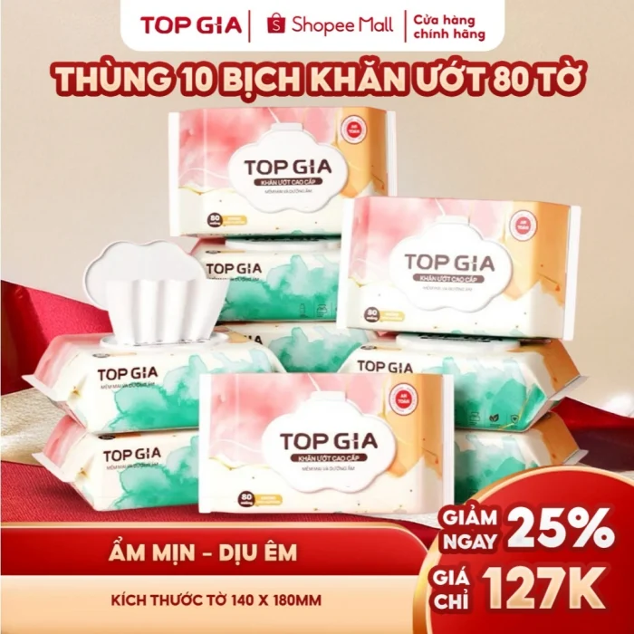 khăn ướt Topgia 80 tờ - đánh giá thực tế